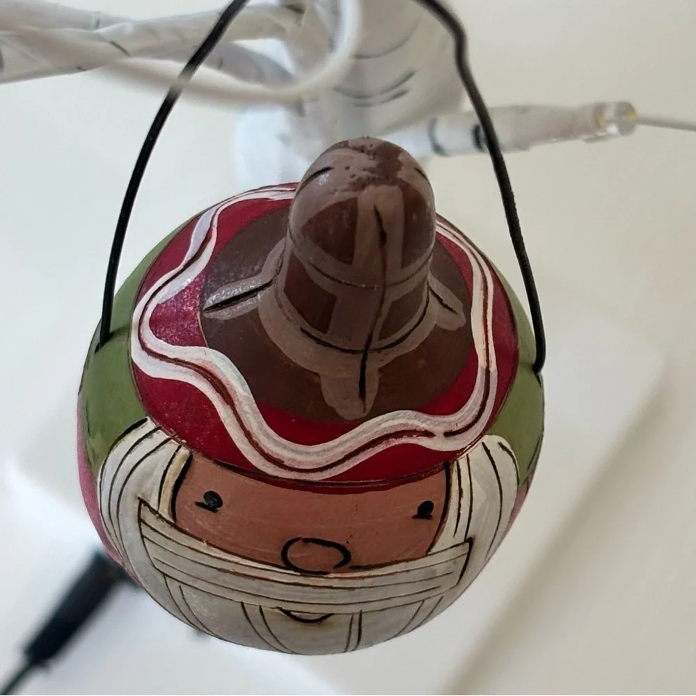 Unique Gourd Etched Santa Claus Christmas Ornament Rattle Hand Carved
